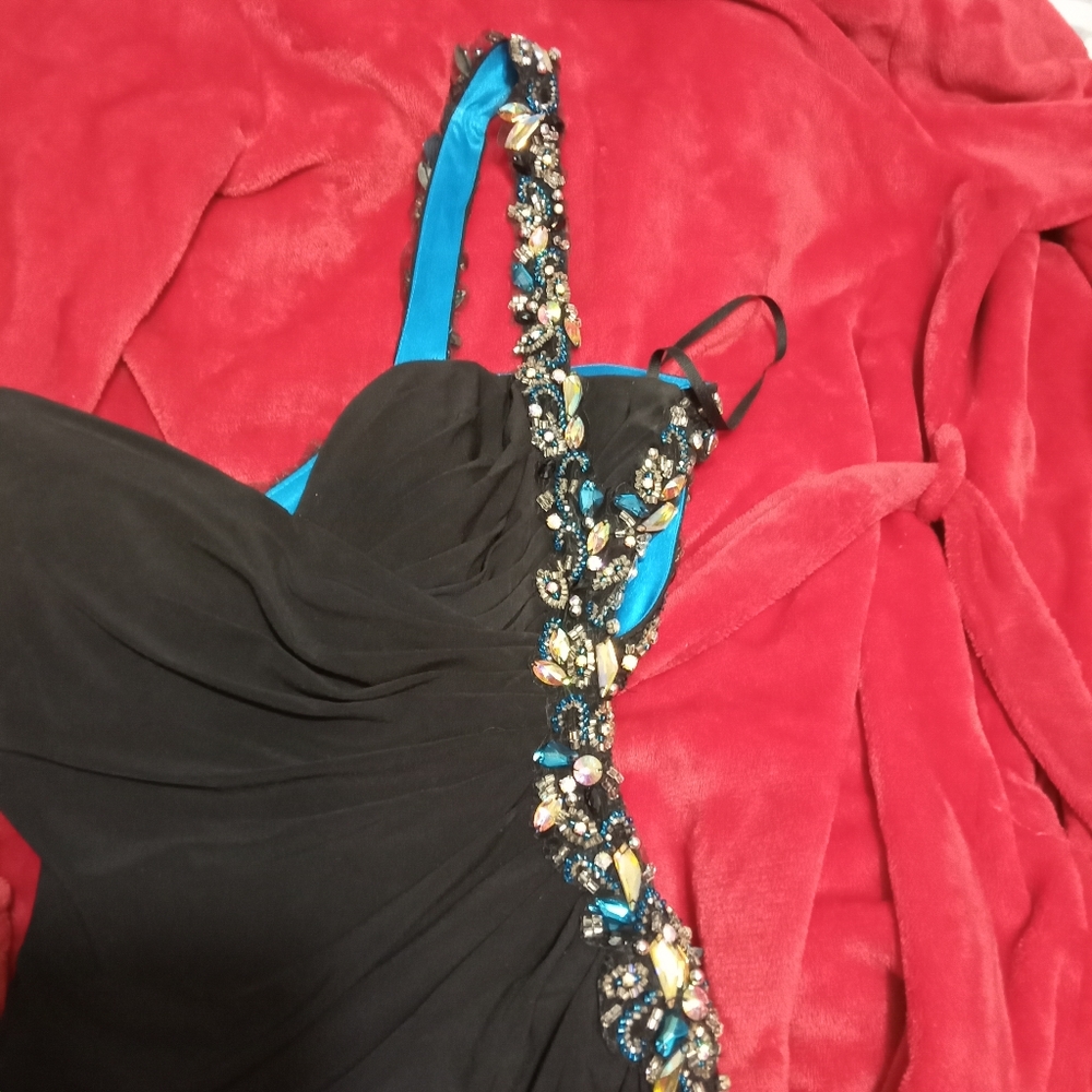 Women's Black & Royal Blue Beaded Jaoy Couture Floor Length Dress - Picture 11 of 16